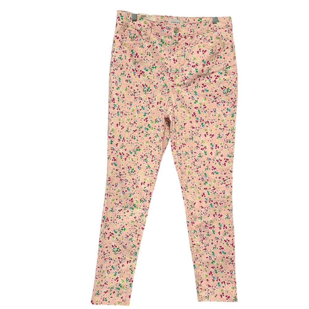 Crown & Ivy Libby Flowers Pink Floral High Rise Skinny Jeans Womens 8 NWT